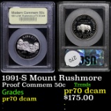 Proof . 1991-S Mount Rushmore Modern Commem Half Dollar 50c Graded GEM++ Proof Deep Cameo By USCG