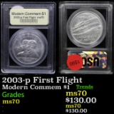 . 2003-p First Flight Modern Commem Dollar $1 Graded ms70, Perfection By USCG