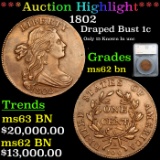 ***Auction Highlight*** 1802 Draped Bust Large Cent 1c Graded ms62 bn by SEGS (fc)