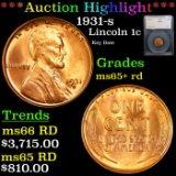 ***Auction Highlight*** 1931-s Lincoln Cent 1c Graded ms65+ rd by SEGS (fc)
