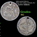 1885 seated liberty dime love token initials, E.J Grades NG