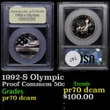 Proof . 1992-S Olympic Modern Commem Half Dollar 50c Graded GEM++ Proof Deep Cameo By USCG