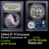 Proof . 1994-P Vietnam Modern Commem Dollar $1 Graded GEM++ Proof Deep Cameo By USCG