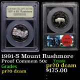 Proof . 1991-S Mount Rushmore Modern Commem Half Dollar 50c Graded GEM++ Proof Deep Cameo By USCG