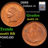1889 Indian Cent 1c Grades GEM Unc RB by SEGS