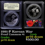Proof . 1991-P Korean War Modern Commem Dollar $1 Graded GEM++ Proof Deep Cameo By USCG