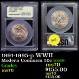 . 1991-1995-p WWII Modern Commem Half Dollar 50c Graded ms70, Perfection By USCG