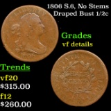 1806 Small 6, No Stems Draped Bust Half Cent 1/2c Grades vf details