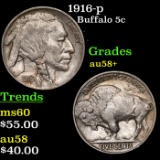 1916-p Buffalo Nickel 5c Grades Choice AU/BU Slider+