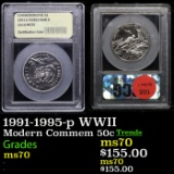 1991-1995-p WWII Modern Commem Half Dollar 50c Graded ms70, Perfection By USCG