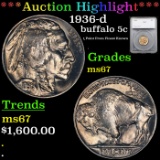***Auction Highlight*** 1936-d Buffalo Nickel Near Top POP! 5c Graded ms67 By SEGS (fc)