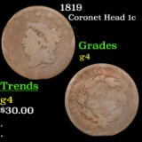 1819 Coronet Head Large Cent 1c Grades g, good