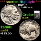 ***Auction Highlight*** 1925-p Buffalo Nickel 5c Graded ms66 By SEGS (fc)