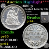 Proof ***Auction Highlight*** 1859-p Seated Liberty Dime 10c Graded pr64+ By SEGS (fc)