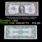 1923 $1 large size Blue Seal Silver Certificate, Fr-237 Signatures of Speelman & White Grades vf, ve