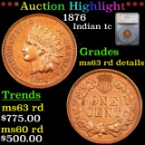 ***Auction Highlight*** 1876 Indian Cent 1c Graded ms63 rd details By SEGS (fc)