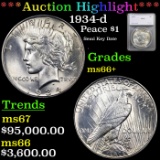 ***Auction Highlight*** 1934-d Peace Dollar 1 Graded ms66+ By SEGS (fc)