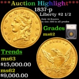 ***Auction Highlight*** 1837-p Classic Head $2 1/2 Quarter Eagle Gold Graded ms62 By SEGS (fc)