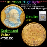 ***Auction Highlight*** 1862 Gault’s Encased Postage, EP-4A 1c Blue Franklin Graded vf35 By SEGS (fc