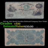 Jult 1st, 1873 South Carolina Railroad Company Fare Ticket Grades vf, very fine