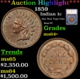 ***Auction Highlight*** 1859 Indian Cent 1c Graded ms64+ By SEGS (fc)