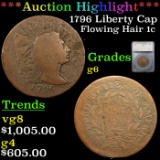 ***Auction Highlight*** 1796 Liberty Cap Flowing Hair large cent 1c Graded g6 By SEGS (fc)