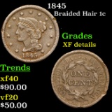 1845 Braided Hair Large Cent 1c Grades xf details