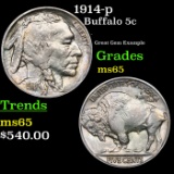 1914-p Buffalo Nickel 5c Grades GEM Unc