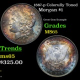 1887-p rainbow toned Morgan Dollar 1 Grades Choice Unc