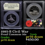 Proof . 1995-S Civil War Modern Commem Half Dollar 50c Graded GEM++ Proof Deep Cameo By USCG