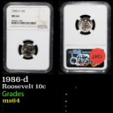 NGC 1986-d Roosevelt Dime 10c Graded ms64 By NGC