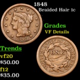 1848 Braided Hair Large Cent 1c Grades vf details