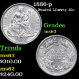 1886-p Seated Liberty Dime 10c Grades Select Unc