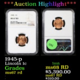 ***Auction Highlight*** NGC 1945-p Lincoln Cent 1c Graded ms67 rd By NGC (fc)