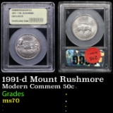1991-d Mount Rushmore Modern Commem Half Dollar 50c Graded ms70, Perfection By USCG