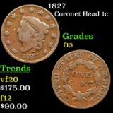1827 Coronet Head Large Cent 1c Grades f+
