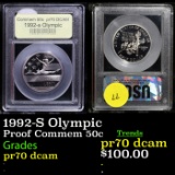 Proof . 1992-S Olympic Modern Commem Half Dollar 50c Graded GEM++ Proof Deep Cameo By USCG