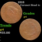 1818 Coronet Head Large Cent 1c Grades g, good