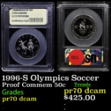 Proof . 1996-S Olympics Soccer Modern Commem Half Dollar 50c Graded GEM++ Proof Deep Cameo By USCG