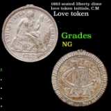 1883 seated liberty dime love token initials, C.M Grades NG