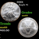 2001 Silver Eagle Dollar $1 Grades ms69