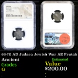 NGC 66-70 AD Judaea Jewish War AE Prutah Graded G By NGC