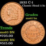 1832 Classic Head half cent C-1 1/2c Grades Select Unc BN