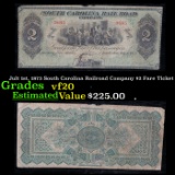 Jult 1st, 1873 South Carolina Railroad Company $2 Fare Ticket Grades vf, very fine