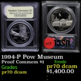 Proof . 1994-P Pow Museum Modern Commem Dollar $1 Graded GEM++ Proof Deep Cameo By USCG