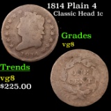 1814 Plain 4 Classic Head Large Cent 1c Grades vg, very good
