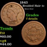 1843 Braided Hair Large Cent 1c Grades f details