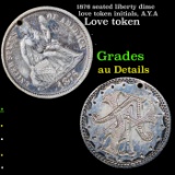 1876 seated liberty dime love token initials, A.Y.A Grades AU Details