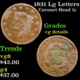 1831 Lg Letters Coronet Head Large Cent 1c Grades vg details