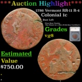 ***Auction Highlight*** 1786 Vermont Colonial Cent RR-11 R-4 1c Graded vg8 By SEGS (fc)